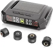 Avutrel TPMS Tyre Pressure Monitoring with Solar/USB, Vehicle & Temperature Alarm, Auto On/Off for Motorhomes, SUVs, Saloons, MPV, 4 External Sensors (72psi, 5bar)