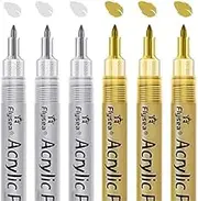 Acrylic Paint Pens, Permanent Paint Marker, 0.7mm Extra Fine Point Fabric Paint Markers for Rocks Painting Supplies, Metal, Stone, Canvas, Ceramic (Gold+Silver)