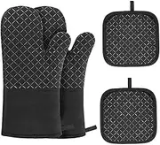 Oven Mitts and Pot Holders 4pcs Set, Kitchen Oven Glove High Heat Resistant Extra Long Oven Mitts and Potholder with Non-Slip Silicone Surface for Cooking, Baking