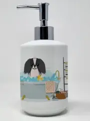 Black White Pekingese in Bathtub Ceramic Soap Dispenser Hand Soap Dispenser
