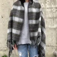 在飛比找Yahoo!奇摩拍賣優惠-無印良品 MUJI 格紋大披肩 圍巾 Blanket 羊毛