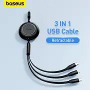 Baseus 3 IN 1 Retractable Charging Cable USB Charge Cable For iPhone Samsung