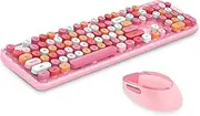 Youker Wireless Keyboard and Mouse Combo, 2.4GHz USB Wireless Connection Retro Keyboard with Numeric Keypad and Optical Mice Set, Colorful Keyboard with Stylish Round Keys Windows XP/7/8/10/11/MacOS