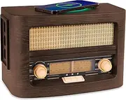 Fuse Vint Vintage Retro Radio | Wireless Charging Pad | AM/FM Radio Speaker with Bluetooth & AUX Input | Mid Century Modern Style | Real Handcrafted Ashtree Wood Exterior