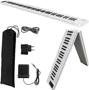 88 Key Beginner Splicable Piano with Touch Sensitive Keys, Full Size Keyboard Foldable Digital Piano for Kids, Bluetooth Portable Electric Piano with Carrying Bag (Color : White)
