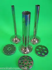 #12 SET Meat Grinder Mincer parts (3) Plates + (3) Sausage Stuffer Tubes 6 pc