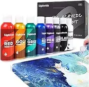 LIGHTWISH Metallic Acrylic Pouring Paint, 8 Iridescent Colors,4fl oz/118ml Bottles, Pre-Mixed High Flow Acrylic Paint Supplies for Canvas Wood Stones DIY