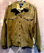 NEW Karen Scott Jacket Womens Small Olive Army Green Collared Button Coat