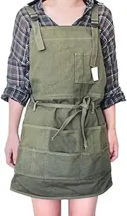Artist Canvas Apron with Pockets for Women/Men/Unisex Adult Painting Aprons Gardening Slight Waterproof Painting Apron for Painters School Students Utility Or Work Apron (Green)