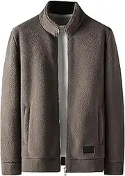 [Qolkmuiy-GJ] Men's Solid Fuzzy Sherpa Jackets Long Sleeve Full Zip Open Front Coat Full Zip Stand Collar Warm Coats