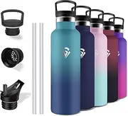 Grsta Stainless Steel Drinking Bottle, 750 ml Thermos Flask, Drinking Bottle with Straw, BPA-Free, Metal Drinking Bottle, Leak-Proof, Suitable for Carbonated Drinks, Travel, Camping, Office, Hiking