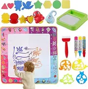 Water Doodle Mat Large Water Drawing Mat 30 x 30.5Inch Toddler Doodle Pad with Pens and Stamps No Mess Reusable Art Coloring Mat Educational Learning Toy for 2 to 8 Years Old Kids Toddlers