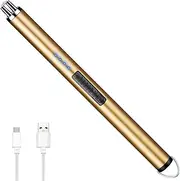 Electric Candle Lighter, Arc Windproof Flameless USB Lighter Rechargeable, Birthday Gift Cool Stuff for Women Men Mom Wife Sister Nana, Long Lighter for Candle Grill BBQ Camping Fireplace Stove (Gold)