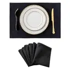 Black Placemats Set of 6 Heat Resistant Dining Table Place Mats, Kitchen Clot...