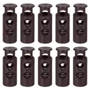 30Pcs 4mm Cord Lock Plastic Double Hole Spring Toggle Stoppers, Dark Brown