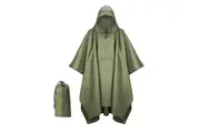 Waterproof Rain Poncho For Adults Jacket Coat Hooded For Hiking Outdoor Activities-Army Green
