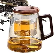 Zetqhuu Glass Teapot with Infuser | Water Separation Clear Teapot with Wood Handle,Stove Blooming Pot Tea Maker Heat Resistant Kettle for Living Room Restaurant