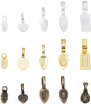 225Pcs 15 Styles Glue on Bails Spoon Glue-On Pendant Bails Necklace Bails Scrabb