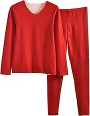 [Generic] Men'S Thermal Underwear Set Crew Neck Thicken Warm Bottom Long Johns Set Fleece Lined Base Layer For Winter Weather