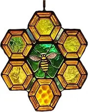 Bee Sun Catcher - Acrylic Honey Bee Decor - Honeycomb Pendant, Decorative Nature-Inspired Sun Catcher for Window Kitchen Garden Kids Room