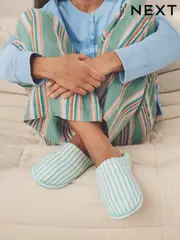 Green Stripe Textured Nylon Mule Slippers (AF7082) | $10
