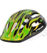 CYCLOPS TOODLER HELMET GREEN FLAMES Sz SMALL 52 to 56cm BRAND NEW