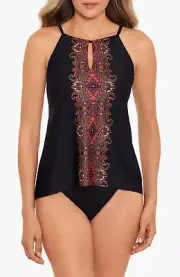 Miraclesuit Kashmir Peephole Black Tankini Top L77658 Women's Size 12 US