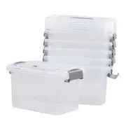 6-Pack Home Storage Bins, Plastic Container, Latching Box with Grey handle