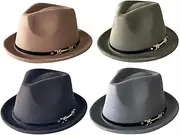 [Generic] Stylish Unisex Wide Brim Belt Buckle Fedora Hat Panama Cap Vintage Jazz Hat Classic Wide Brim, Vintage Design Black