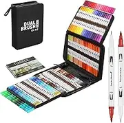 Drawing Markers Set 120 Colours Dual Tip Markers Brush Pens Extra Fine Tip Professional Water Based Paint Pens Atr Markers with Drawing Book for Painting Colouring Journaling Sketching Calligraphy