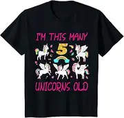 [X.Style] Kids 5th Birthday Unicorn: I'm This Many (5) Unicorns Old Outfit ds880 T-Shirt (S) Black