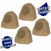 Theater Solutions Outdoor Tan Weatherproof Rock 4 Speaker Set with 8" Woofers