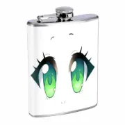 Chibi Green Eyes Em1 Flask 8oz Stainless Steel Hip Drinking Whiskey