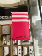 Michael Kors Ladies Jet Set Travel Top Zip Card Case Wallet Coin Pouch - Pink