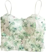 [Ztexkee] Girls Floral Camisole Top Tank V-Neck Top Stretchy Cami Crop Top Built in Bra Slim Shirt Top for Women Girl