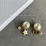 二手精品 DIOR TRIBALES EARRINGS 雙珍珠 星星耳環 金色飾面金屬和白色樹脂珍珠 耳釘