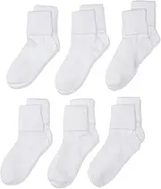 [Jefferies Socks] Little Girls' School Uniform Organic Cotton Seamless Turn Cuff (Pack of 6)