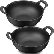 2 Sets Cast Iron Wok with Loop Handle 9.8 Inch Mini Wok Nonstick Coated Flat ...