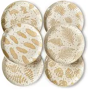 Mora Ceramic Boho Leaves Plates Set of 6-7.8in - Dessert, Salad, Appetizer, Party Serving Plate. Microwave, Oven, and Dishwasher Safe, Scratch Resistant Porcelain Dish, Leaf Pattern, Creamy Beige