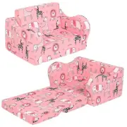 Pink Kids Sofa 2-in-1 Kids Couch Fold Out Convertible Sofa to Bed for Girls a...