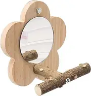 Wooden Bird Perch Natural Wood Bird Perch Stand with Mirror Parrots Platform Cage Accessories Branch Perch Rod Stand(S 12.3x7.5cm)