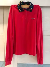 在飛比找Yahoo!奇摩拍賣優惠-FILA Polo衫 專櫃正品 男生棉質長袖上衣（紅）46號