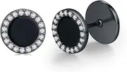 [StoryEtain] Stud Earrings for Men 925 Sterling Silver Black Flatback Studs Black Onyx Earrings Helix Piercing Jewelry Gifts for Women, 10mm, Sterling Silver, No Gemstone