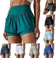 [Generic] Womens Workout Shorts with Liner Zipper Pockets High Waisted Quick Dry Running Athletic Yoga Shorts Activewear