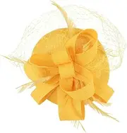 [Ipetboom] Mesh Fascinator Hat Tea Party Accessory Women's Headband Fashionable Veil Clip Headdress Yellow