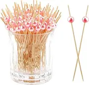 Cocktail Picks 200PCS Toothpicks for Appetizers Appetizer Skewers 4.7 Inches Toothpicks Wood Pink Pearl Tooth Pick Catering Supplies Cocktail Garnish for Charcuterie Sandwich Burgers Fruit