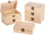 6 Pieces Unfinished Pine Wood Box with Hinged Lid Treasure Boxes with Locking Clasp Treasure Chest Decorate Wooden Boxes for DIY Crafting Gift Storage Box, 15 x 10 x 5 cm