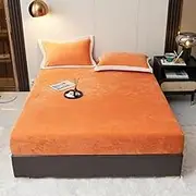Warm Soft Cozy Milk Fleece Bed Sheet Winter Comfortable Velvet Plush Fitted Sheet Mattress Cover,Orange,220x200x25cm 1pc