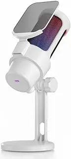 zolyet USB Gaming Microphone Computer Mic Kit Lighting with Tripod Cardioid Mode Pick-up One Key to Mute and Knob for Gaming/Meeting/Live Streaming/Audio/Video Plug & Play Compatible with White
