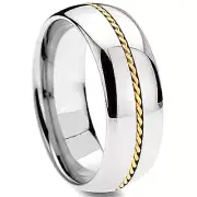 TITANIUM Highly Polished Plain RING BAND with Gold Plated Braid strip, size 9